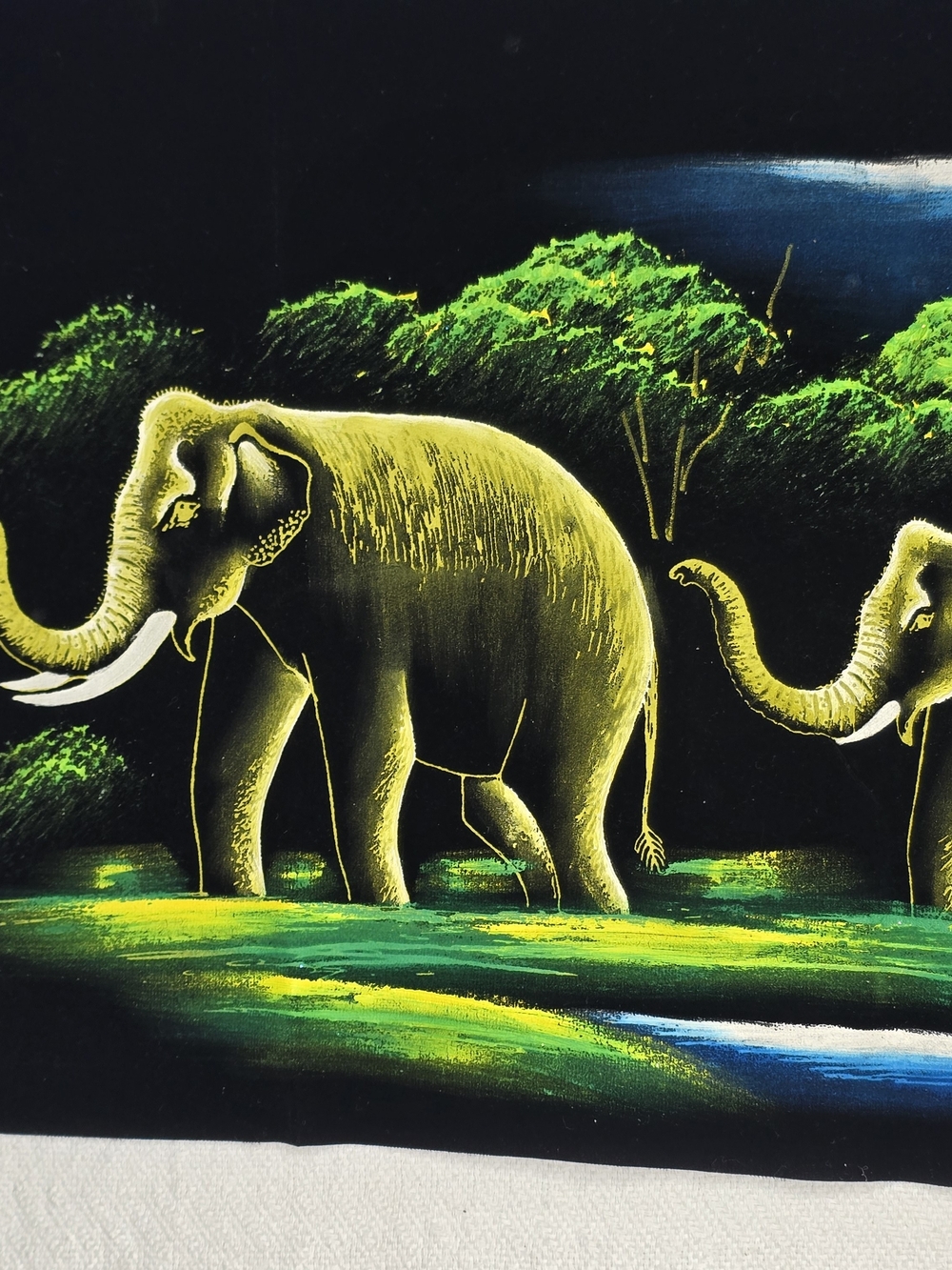 Vintage Sri Lanka Elephant Wall Hanging 3 Elephants Hand-Painted Textile Art
